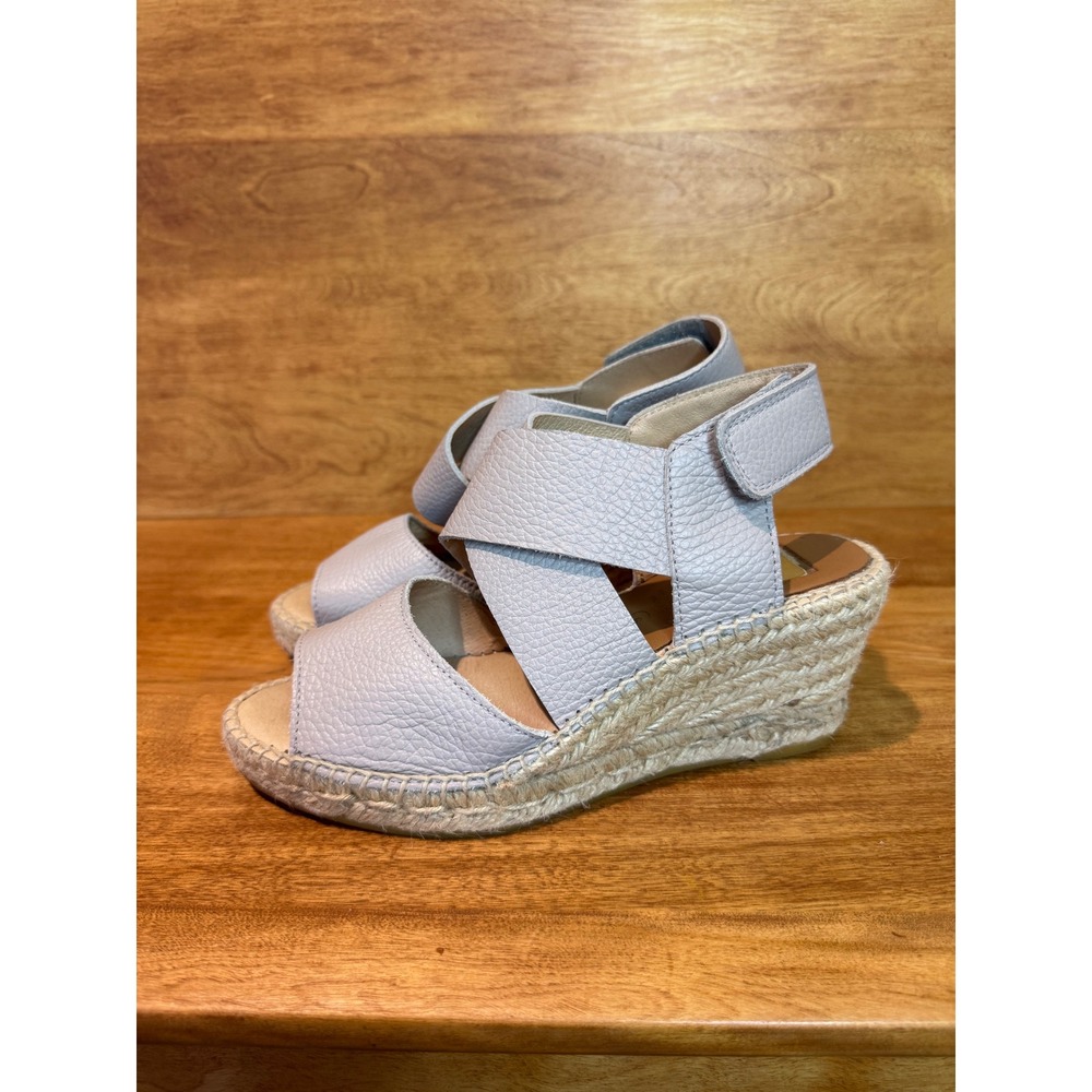 Kanna Grey Leather Espadrille Wedge Sandals Spain Size 6 casual boho adjustabl